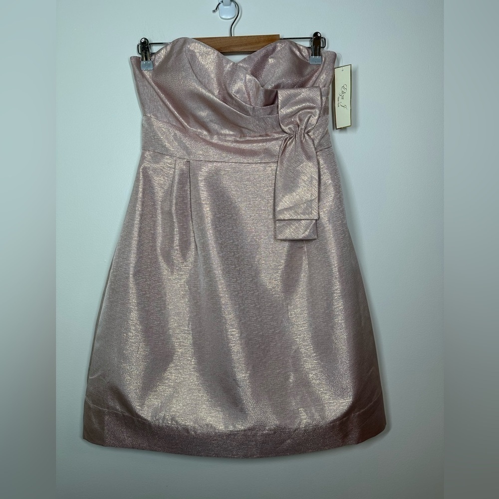 ELIZA J Light Pink Metallic Mini Dress‎ with Bow Accent Size 6